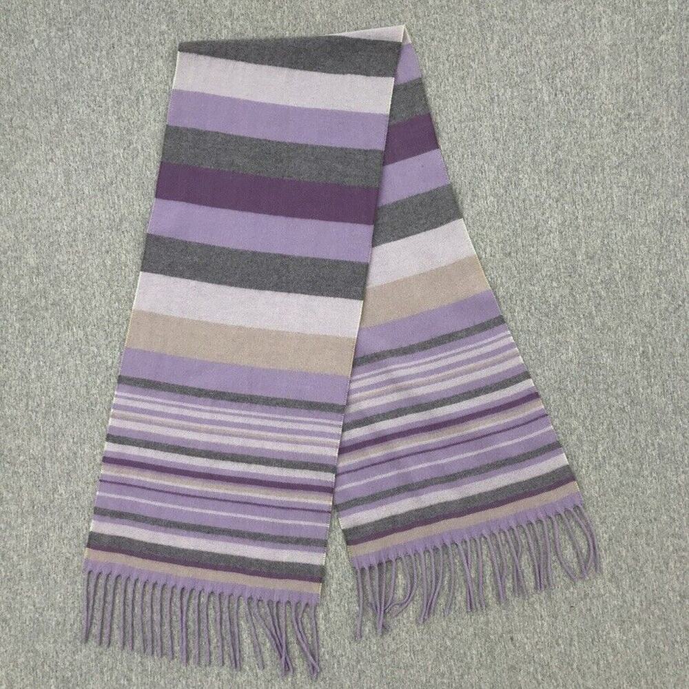 Scarf Womens 11x53 Purple Fringe Striped Acrylic 3" Ladies Made In Germany